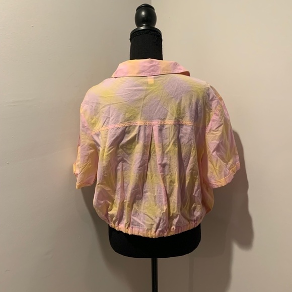 BP Windowpane Crop Button Up Shirt in Pink and Yellow 1X NWT - Picture 3 of 6